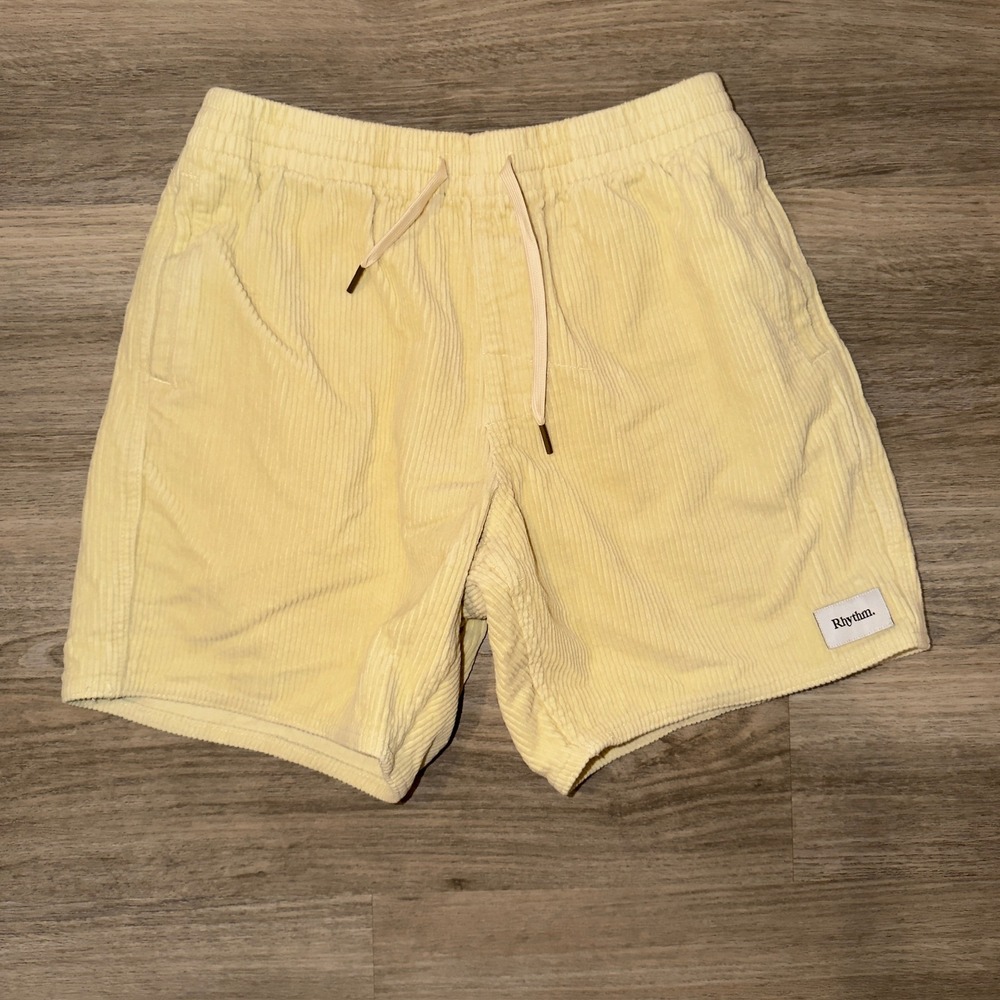 Rhythm Yellow Corduroy Shorts Elastic Waist Drawstring Men 30